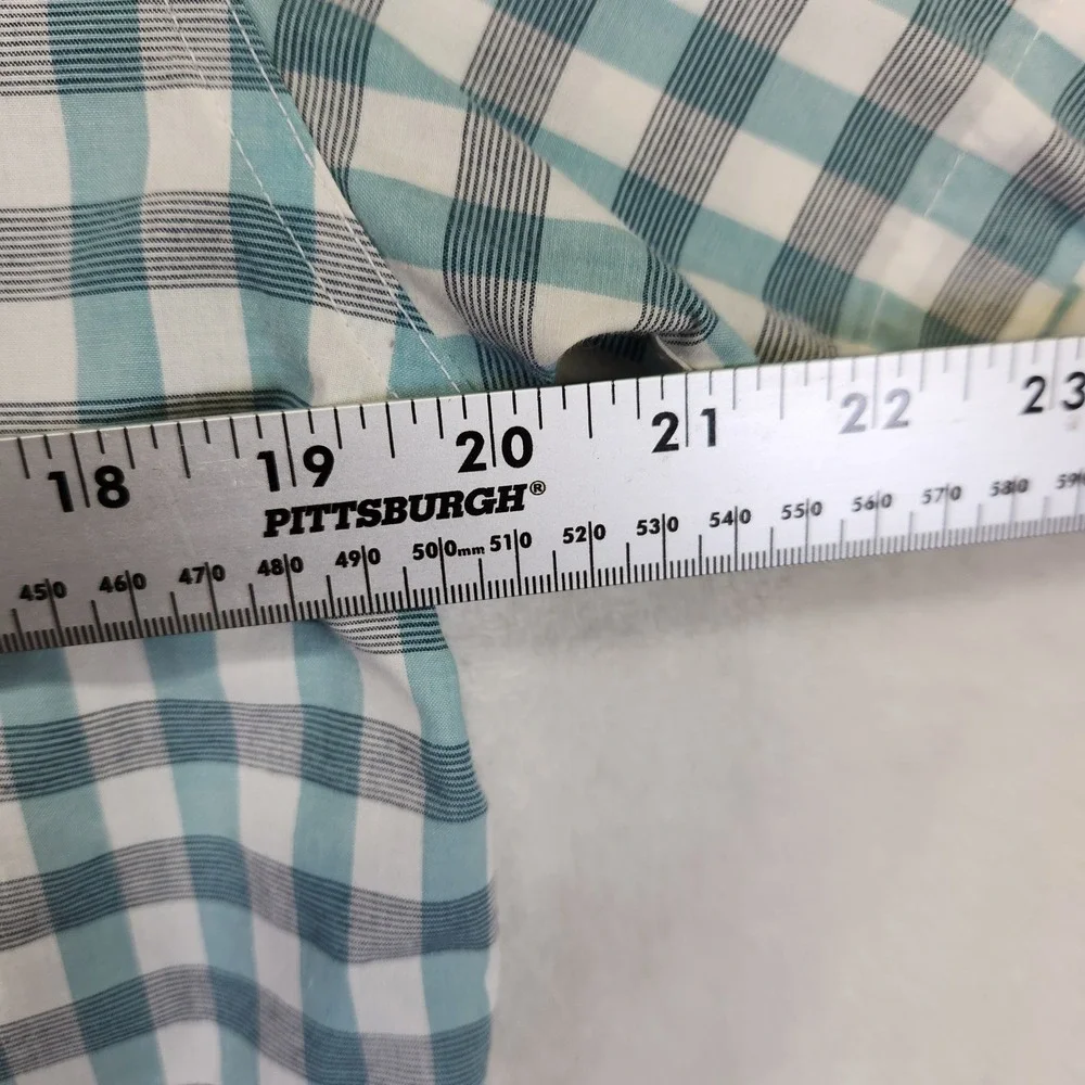 Levis Mens Short Sleeve Button Down Shirt Teal White Gingham Plaid‎ Size M